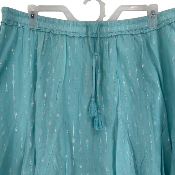Crown & Ivy Women SZ XXL Teal Flared Skirt Silver Stitching & Drawstring Waist - Picture 11 of 11